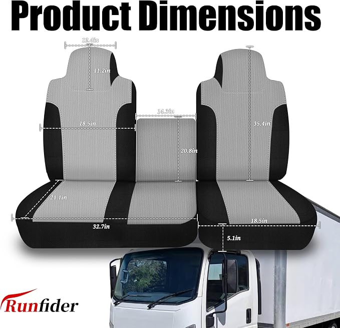 Seat Covers for Isuzu NPR 40/60 Split Bench Custom 2006 2007 2008 2009 2010-2025 Knitted Fabric with Soft Foam Padding Breathable Gray