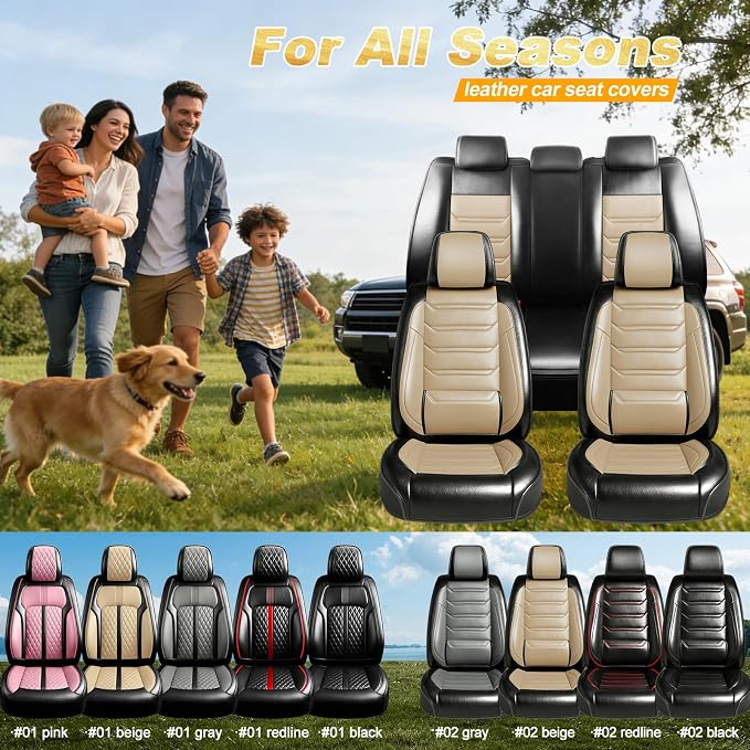 Fit XTS Car Seat Covers for Cadillac XTS 2013-2019, Premium Full Coverage Leather, Airbag Compatible & Scratch-Resistant, Waterproof & All Weather Seat Protector, Full Set Black+Beige
