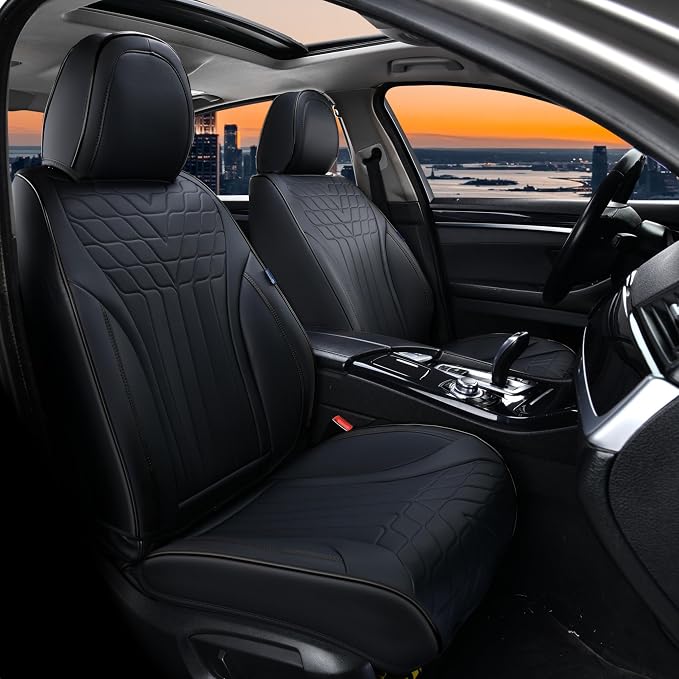 Doogo Car Seat Covers, Front Seat Covers for Cars, Universal Car Seat Protector, Waterproof Faux Leather Seat Covers,Non-Slip Car Interior Covers for Most Cars Sedans Trucks SUVs-Black