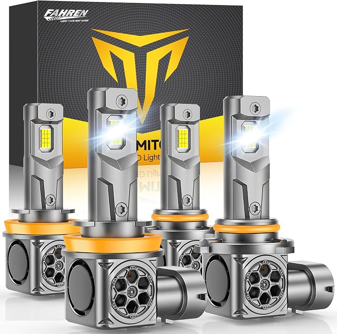 Ursprung Upgraded h11 9005 Bulbs Combo,14X Super Bright H8/H9 HB3 Fog Light Bulbs, 1:1 Mini Size, 6500K Cool White, 85000+ Hours Lifespan, IP68 Waterproof, Plug and Play, Pack of 4