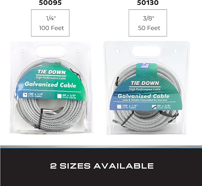 Tie Down 50130 Galvanized Cable (Swagged Loop and Thimble, 3/8 Inch, 50 Foot Roll), Pack