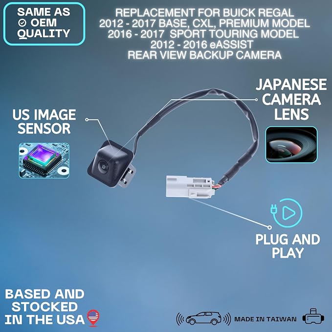Backup Camera Replaces for Buick 2012-2017 Regal Base, CXL, Premium Model | 2016-2017 Regal Sport Touring Model | 2012-2016 Regal eAssist OE Part # 23323601, 22801897