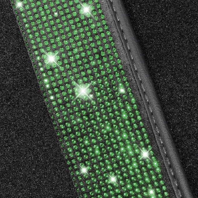 NBTEPEM Bling Car Floor Mats Full Set, Universal Fit Most Cars,SUV, Trucks, 4 pcs Sparkle Glitter Diamond Carpet for Women Girls with Anti-Slip Pad (Green Diamond)