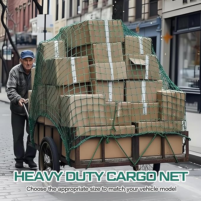 SATINIOR 5 x 8 ft Heavy Duty Cargo Net Truck Bed Network Cover with 18pcs Ropes Bungee Cargo Net Car Sealing Network Rope for Trailer Pickup Truck