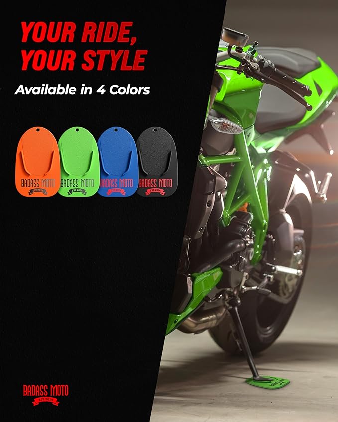 Badass Moto Motorcycle Kickstand Pad - Kick Stand Puck, Coaster Plate for Harley Davidson, Touring & Sport Bikes, Motorcycle Accessories for Grass, Dirt, Hot Pavement Parking Pad - Made in USA, Green