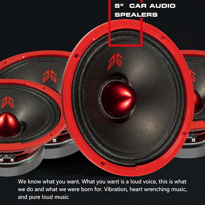 MX80E2 Loudspeaker 8 Inch Midrange 640 Watts 4 Ohms Red Bullet, Premium Quality Audio Door Speakers for Car or Truck Stereo Sound System, Red (2 Speakers)
