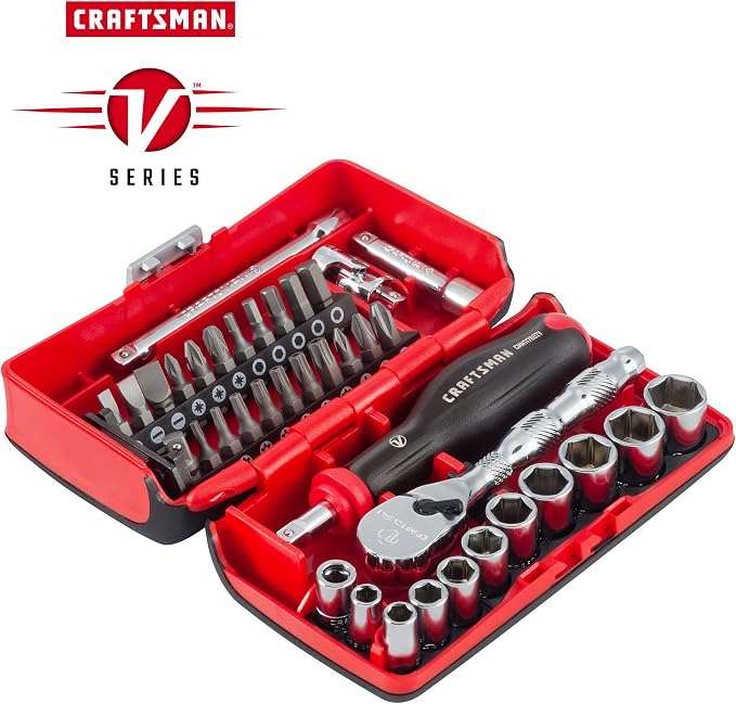 CRAFTSMAN V-SERIES Socket Set with 80-tooth Low Profile Ratchet, 38 Piece Shallow MM, 1/4 Inch Drive (CMMT45751V)