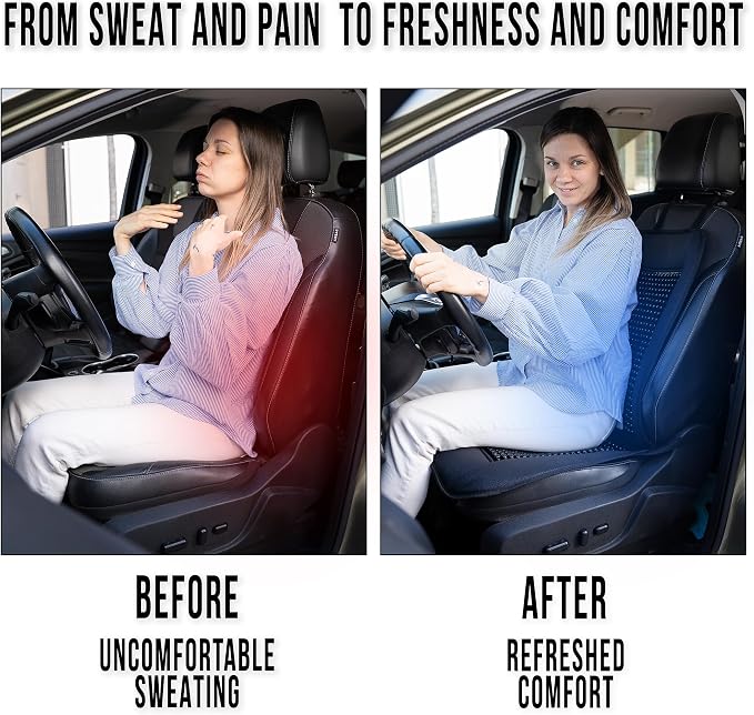 Beaded Cooling Car Seat Cover Massage Cushion, Beaded Seat Cover Black Wooden Beads with 12V Car Seat Cooling Pad Adjustable Temperature, Breathable Sweat Protector Cooling Covers for Summer (2 Pack)