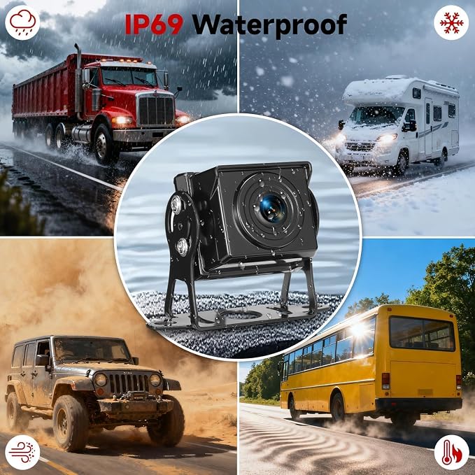 10.1 Inch 4K Touch Screen Wired RV Backup Camera System | 1080P IP69 Waterproof Camera, 4CH DVR Loop Recording & Bluetooth. For Semi Truck, Trailer, Camper, Pickup, Bus, RV