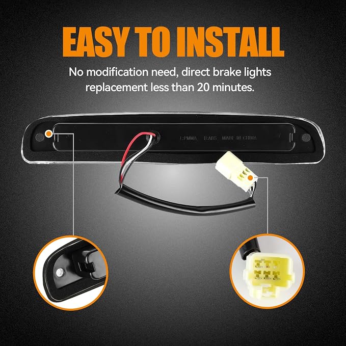 Third 3rd Brake Light LED for 1997-2010 Dodge Dakota, High Mount Rear Brake Lights Assembly for 97-10 Dakota, Waterproof Center Cab Cargo Lamp Stop Light