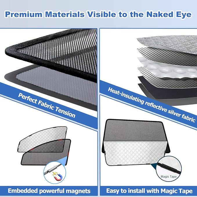 XCBYT 2015-2020 f150 Window Shades - Switch Between Total Blackout & Bug-Free Ventilation Car Window Covers | Reflective Silver 99% UV Heat Shield Breathable Mesh Side Window Sun Shade (4 PCS)