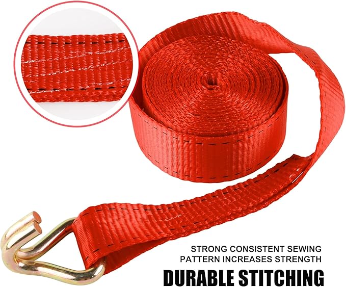 AWELCRAFT Ratchet Straps Heavy Duty 4 Pack,4500lbs Breaking Strength,1.5in×15ft Tie Down Ratcheting Strap with Padded Handles, Double J Hooks & Soft Loops for Motorcycle,Trailer & Trucks (Red)