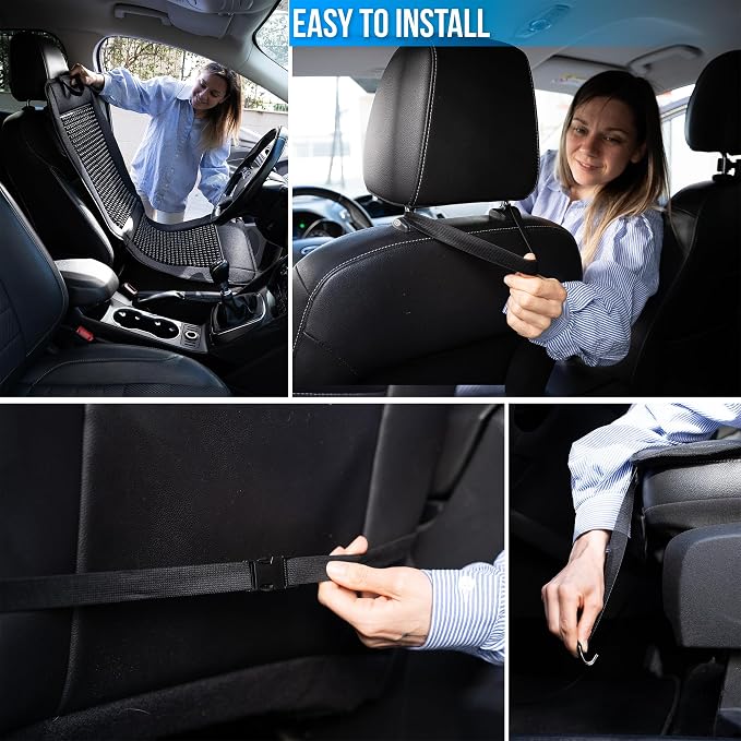 Beaded Cooling Car Seat Cover Massage Cushion, Beaded Seat Cover Black Wooden Beads with 12V Car Seat Cooling Pad Adjustable Temperature, Breathable Sweat Protector Cooling Covers for Summer (2 Pack)