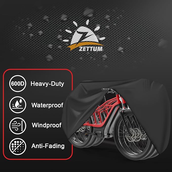 Zettum Bike Cover for 3 Bikes - 600D Bike Covers Outdoor Storage Waterproof & Heavy Duty, Large Bicycle Cover for 3 eBike, Road Bike, Mountain Bike, Hybrid Bike, Beach Cruiser Bike, Scooter and More