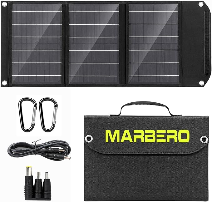 MARBERO Portable Solar Panel 30W Solar Panel Charger 23% High Efficiency Foldable Solar Panels QC3.0 USB & DC Port Compatible with Cell Phone Ipad Laptop IP65 Waterproof for Camping Outdoor Cloudy