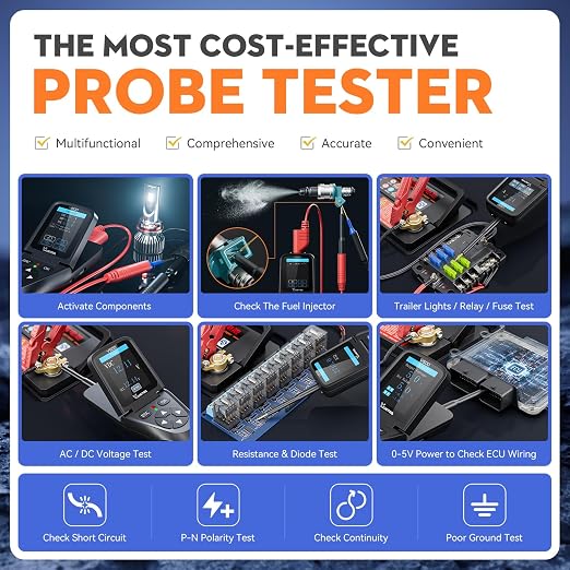 Automotive Power Circuit Probe Tester Kit VDIAGTOOL V500, 9-30V Car Electric Circuit Tester, Short/Open Circuit Finder, Oscilloscope/Multimeter/Injector/Relay Tester, Component/Fuse/Trailer/AC/DC Test