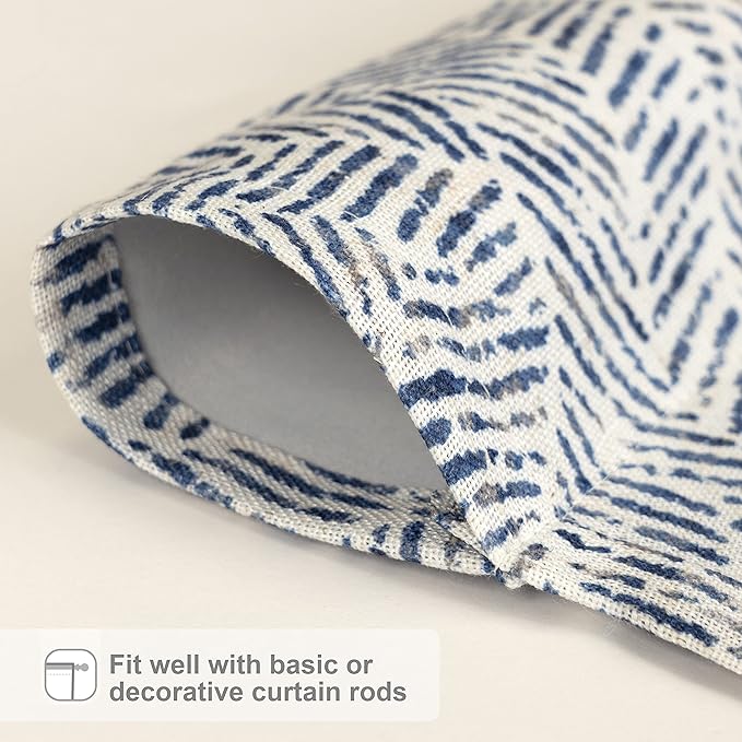 DriftAway Farmhouse Double Layer Linen Blackout Tie Up Curtains Thermal Insulated Striped Fully Lined Balloon Roman Shade Bathroom Window Adjustable Rod Pocket 45 Inch by 63 Inch Roman Navy