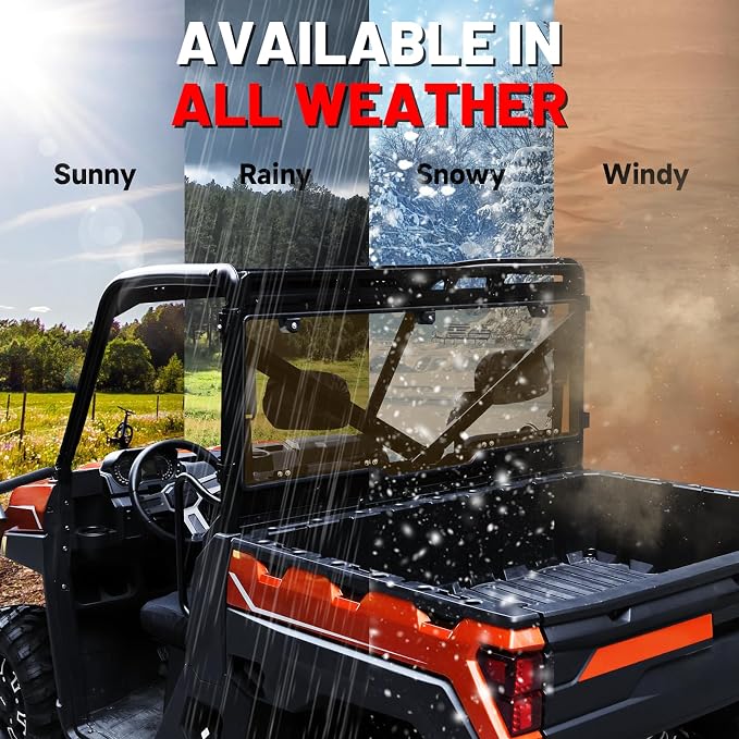 StarknightMT Tinted Rear Window Compatible with Polaris Ranger XP 1000 / 1000 (2017-2026), Polycarbonate Back Windshield Fits Ranger XP 900 / Crew (2013-2019), Quick-Turn Knob Install