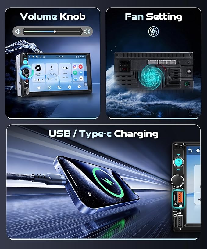 Android 15/4+64G Car Radio Double Din Car Radio with Wireless Carplay&Android Auto,7 inch 1280*720P IPS TouchScreen Car Audio Receivers with WiFi GPS EQ BT5.0 FM/RDS Radio Mirror Link AHD Rear Camera