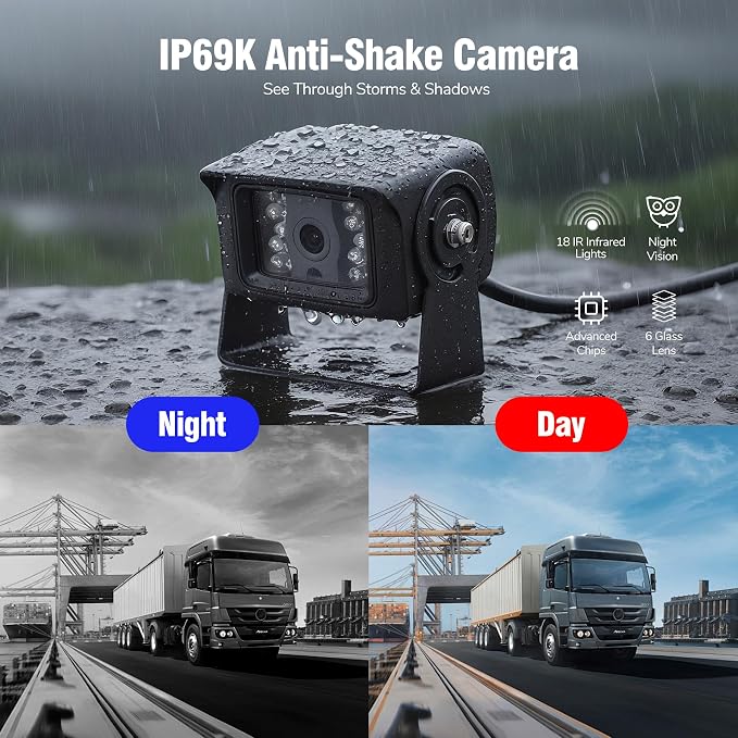 7-inch AHD1080P Wired RV Backup Camera System, IP69k Waterproof IR Night Vision Reversing Camera, Vibration-Proof 20G for Trailer/Tractors/Truck/Excavator/Skid Steer/Heavy Equipment, WY7