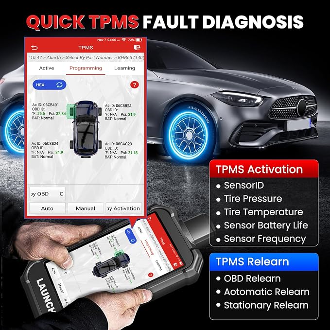 2026 Launch X431 Creader 5011 V2 TPMS Tool，TPMS Sensor (315+433MHz) Read/Activate/Relearn/Reset Scanner Tool,OBD2 Code Reader& 12 Hot Rests, Lifetime Free Update