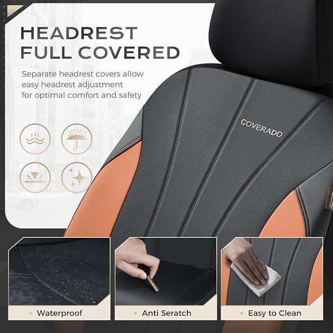 Coverado Car Seat Covers， 2 Front Seats Waterproof Nappa Leather Automotive Seat Protectors, Front Luxury Mesh Seat Covers, All-Weather Universal Fit for Most Cars SUVs, Trucks, Blue&Black