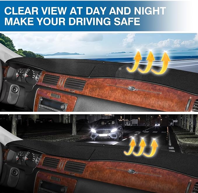KUST Black Dash Cover for Chevy Chevrolet Impala 2006-2013/Impala Limited 2014-2016 Non-Slip Dashboard Cover Interior Accessories for Impala Custom Fit Dash Mat Sunshade No Glare
