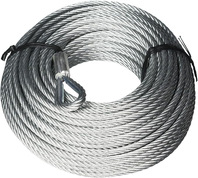 Tie Down 100 ft Galvanized Steel Aircraft Cable with Loop & Thimble – 7x19 Wire Rope, 1/4" Diameter – 7,000 lb Break Strength, 1,400 lb SWL – for Winches, Rigging, Fencing & More