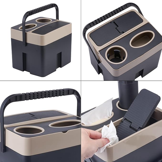 Beige Multi-function Storage Bucket Organizer Car Trash Can Cup Holder Tissue Box Car Interior Organizer