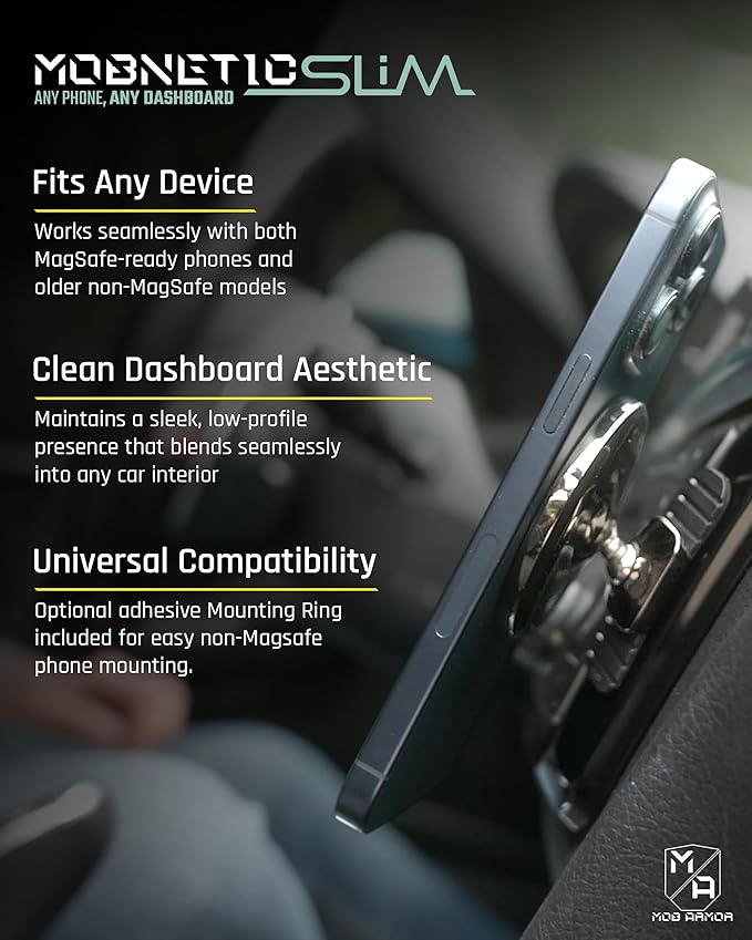 Mob Armor Slim Mount MS - MagSafe Compatible Car Mount, Magnetic Cell Phone Holder, Car Accessories for Women & Men, Supports iPhones & Androids - Sleek & Aesthetic, Heavy Duty Strength - Black Chrome