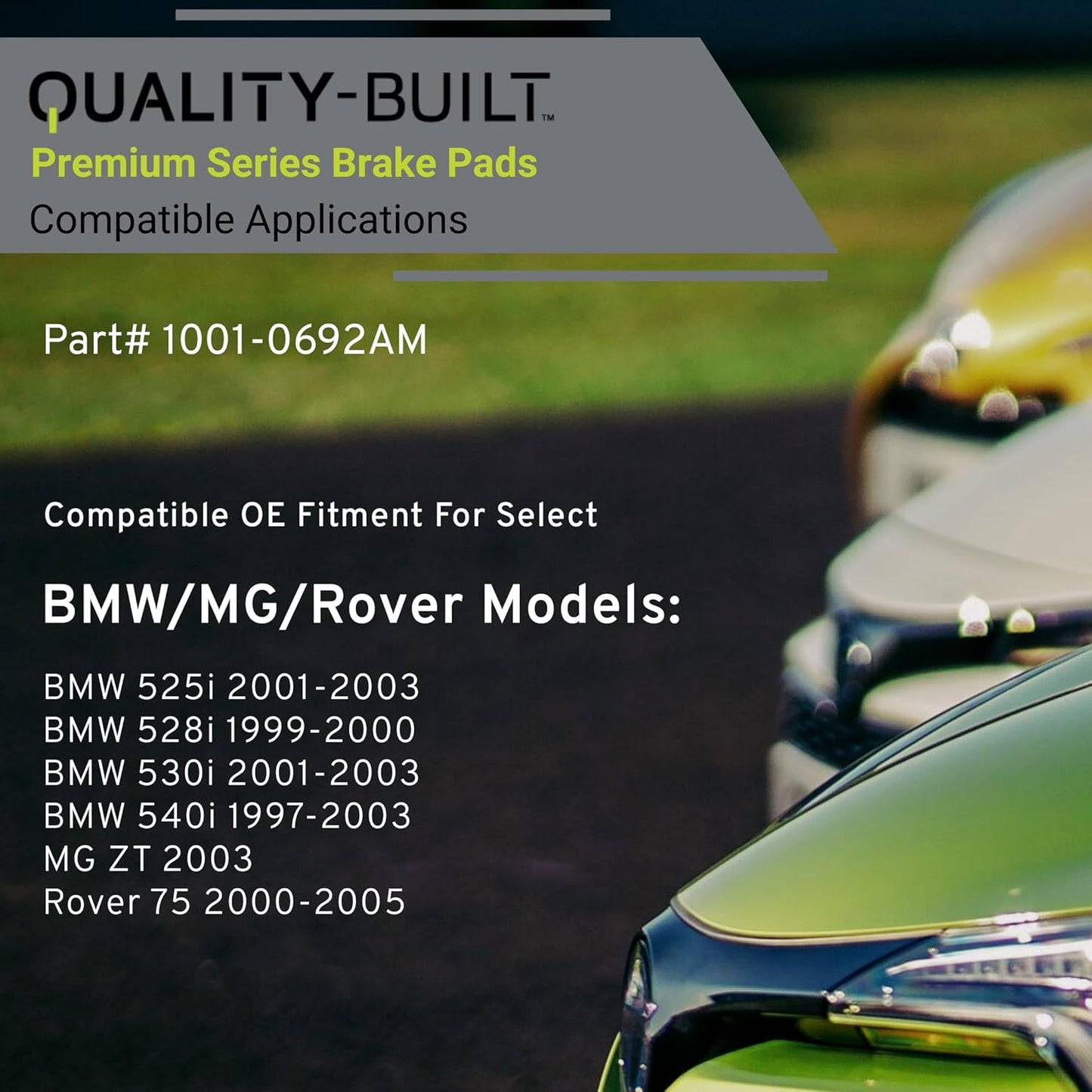 Premium Semi-Metallic Rear Brake Pads (1001-0692AM) Replacement for BMW 525i 2003-2001, 528i 2000-1999, 530i 2003-2001, 540i 2003-1997, MG ZT 2003, Rover 75 2000, 75 2005-2003