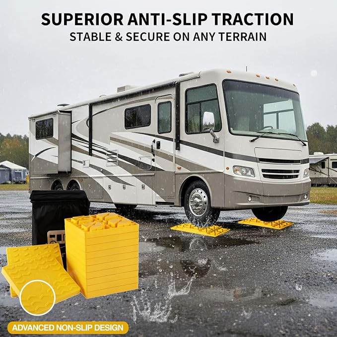 12 Pack Camper/RV Leveling Blocks Suitable for 4 Wheels Interlocking and Anti-Slip Design with Carrying Bag Heavy-Duty for Camper Travel Trailer Yellow