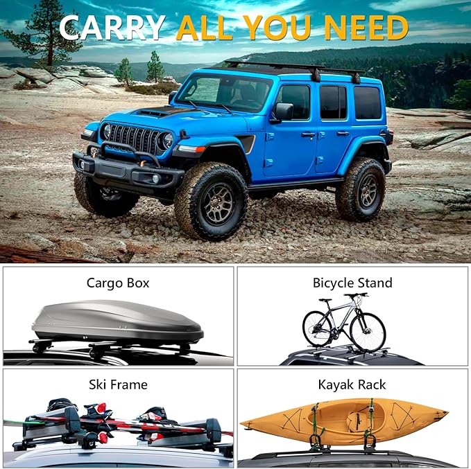 Tuyoung Roof Rack Cross Bars Lockable Compatible with Jeep Wrangler JK JL Gladiator JT 2007-2026, 2 & 4 Door 220lbs Heavy Duty Aluminum Crossbars Rooftop Kayak Bike Luggage Racks