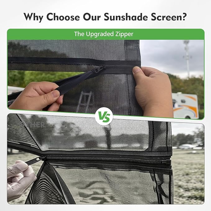 RV Awning Sun Shade Screen 9'x9'3''(Fit for 10' Awning),Black Mesh Shade Screen with Zipper,Universal Trailer Camper Awning Screen with Complete Kits,Improves Shadow and Privacy.