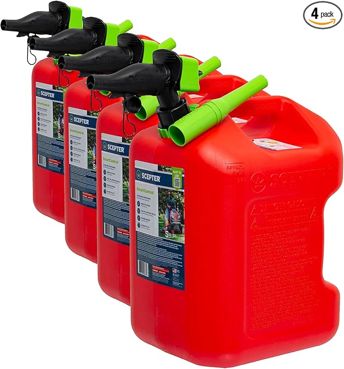 Scepter FSCG552 Fuel Container with Spill Proof Spout with Bonus Spout Extender, Rear Handle Red Gas Can, 5 Gallon (Pack of 4)