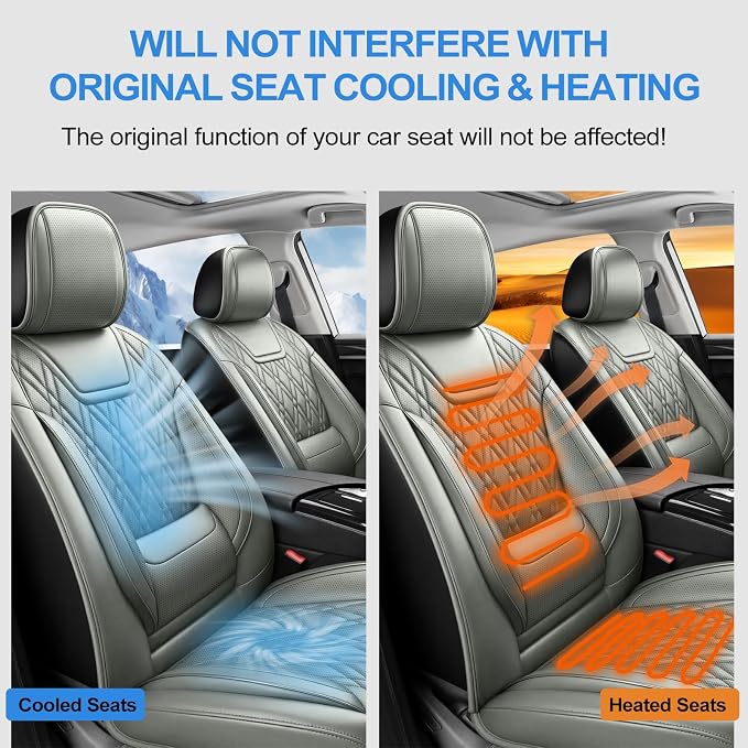 Car Seat Covers Compatible with Ford Taurus 2002-2019 - Full Set 5 Seats Luxury Leather All-Weather Seat Cushions & Protectors, Waterproof & Breathable, Airbag Compatible (Gray)