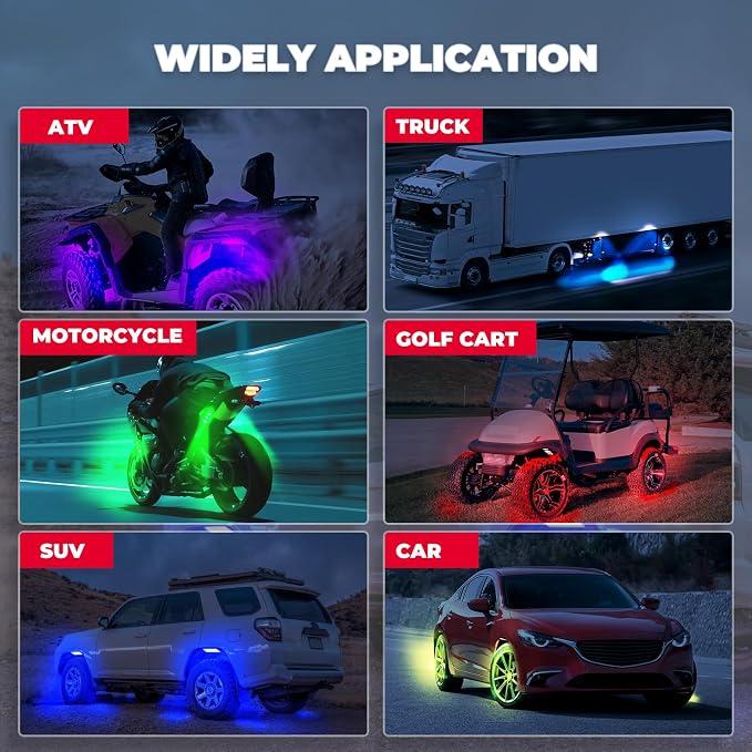 KEMIMOTO 4 Pods LED Rock Lights for Truck UTV, APP RF Dual Control Underglow Multicolor Neon Light Pod Universal Lighting for ATV, Car, Golf Cart, RV, Compatible with Can-Am X3 Polaris RZR Sportsman