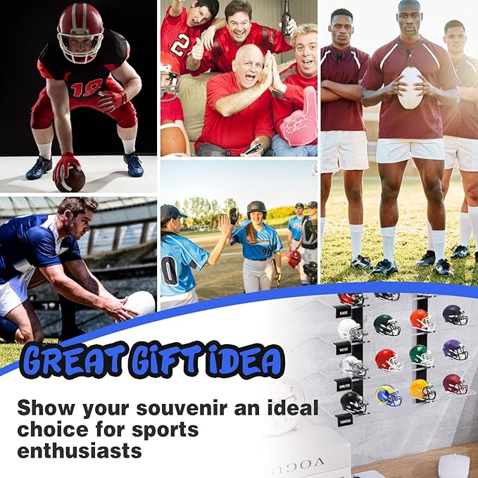Colingmill Mini Football Helmet Display Racks Wall Mount Pocket Helmet Storage Acrylic Clear Baseball Stand Display Rack Ideal Gift for Sports Enthusiast, 11.81 x 9.84 x 3.15 Inches
