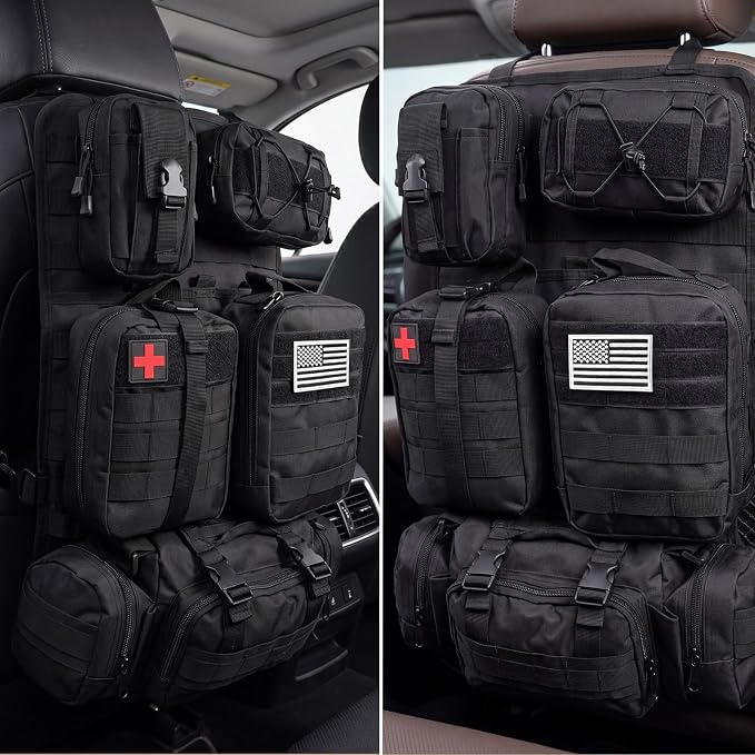 Tactical Seat Back Organizer, Molle Seat Back Organizer Panel With 5 Detachable Multi-Purpose Molle Pouch Fits Car Truck SUV Ford Jeep