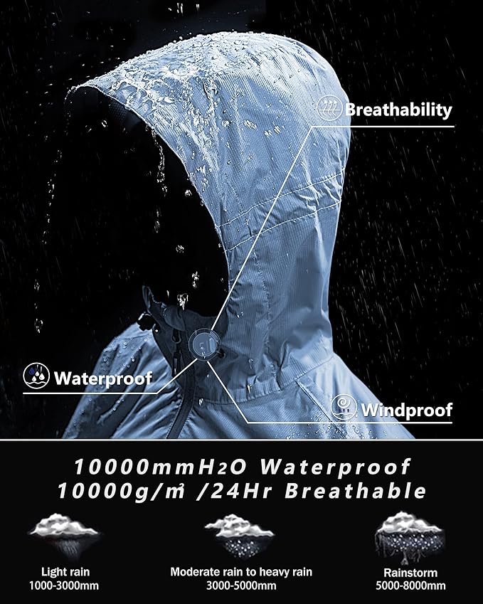 Outdoor Ventures Packable Rain Jacket Women Lightweight Waterproof Raincoat with Hood Cycling Bike Jacket