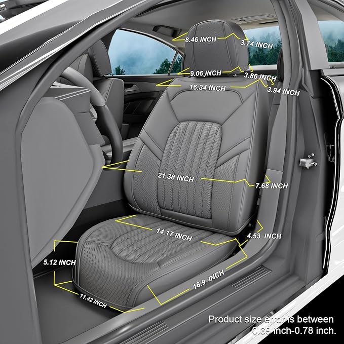 5 Pieces ZC Front and Rear Car Seat Covers, Waterproof Nappa Leather Full Set Car Seat Protectors, Universal Auto Interior Fit for Sedans SUV Pick-up Truck, Grey