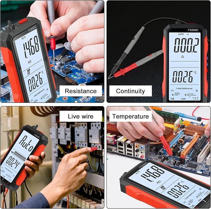 Digital Multimeter With USB Charging Capability Digital Multimeter Fully Automatic Digital-Display FS899L Color Screen For Accurate Electrical Measurements Including Voltage Current Readings(FS899C)