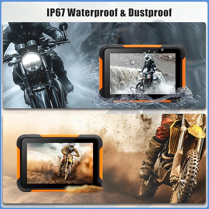 Car Stereo for Motorcycle, Universal Motorbike Wireless CarPlay & Android Auto GPS Navigation Dual Bluetooth, 5 Inch IPS Touchscreen Waterproof & Dustproof IP67 Navigator EQ System Voice Control