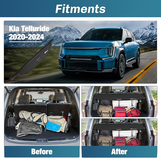 Nilight Trunk Cargo Cover for Kia Telluride 2020 2021 2022 2023 2024 2025, Retractable Security Shade Rear Cargo Cover, with Trunk Storage Net