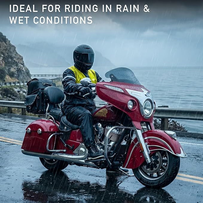 Waterproof Motorcycle Rain Suit, 2-Piece Reflective Gear, Lightweight Riding Jacket & Pants, Protective Raincoat with Hoodie