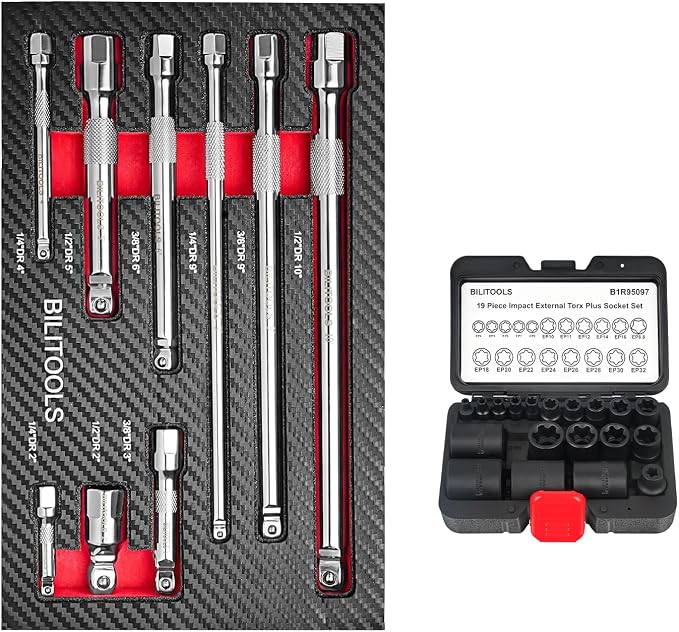 External Torx Plus Socket Set with 9-Piece Hex Wobble Extension Set