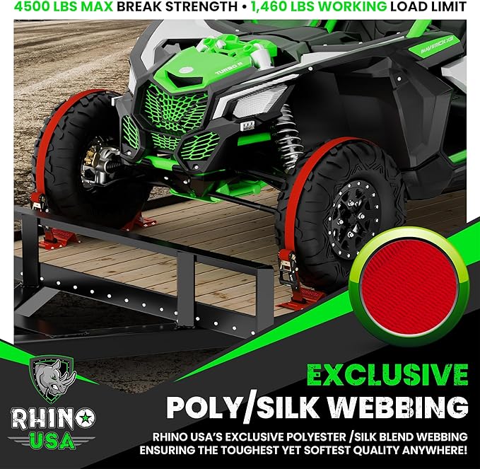 Rhino USA E Track Ratchet Tie Down Straps (4,500lb Break Strength) - Includes (2) Premium 2" x 16' eTrack Tie Downs - Ultimate Heavy Duty eTrack Cargo Strap System for Trailer, Truck, Motorcycle