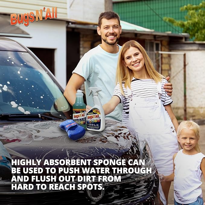 Bugs N’ All Bug Sponge - Bug and Tar Remover for Car Exterior and Interior - Ultra Soft Mesh Car Wash Sponge for Scratch Free Scrubbing - 8.25 by 4.75 inch, 1 Pack