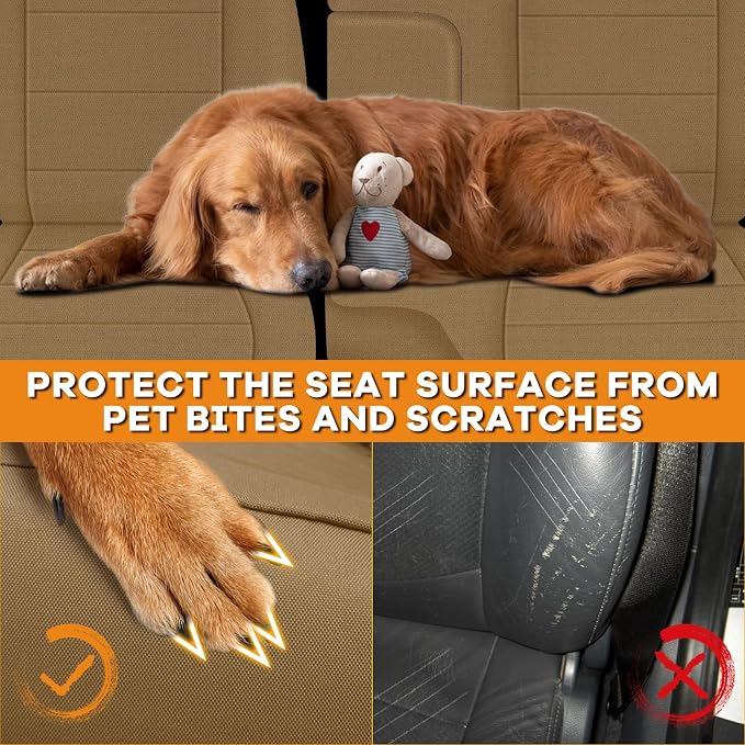 Truck Seat Cover Compatible with 1995-2000 Toyota Tacoma, Knitted Front Bench 60/40 Seat Covers with 2 Headrests and Center Console, Tan
