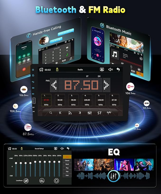 9 Inch Single Din Car Radio Stereo, Wireless CarPlay Android Auto, 1 Din Touchscreen Car Stereo, Bluetooth FM EQ USB SWC MIC, Support Mirror Link Backup Camera
